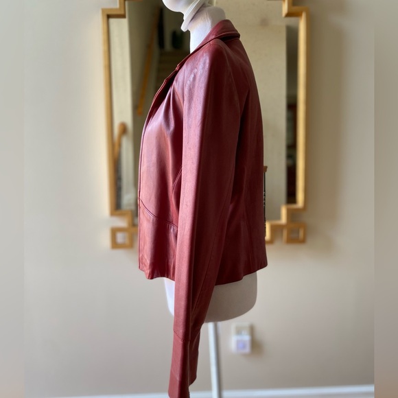 🍂 Vintage Siena Collection red leather cropped moto jacket sz 8 - Picture 4 of 14
